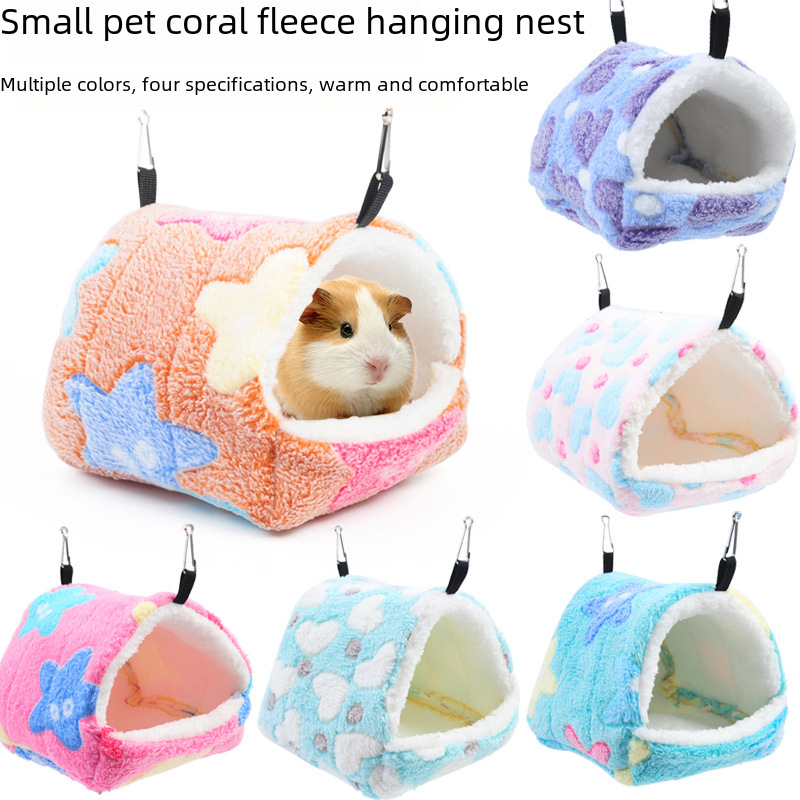 Hamster cotton nest pets for winter warm sleeping bed thickened coral velvet hanging nest squirrel parrot hammock honey bags and accessories