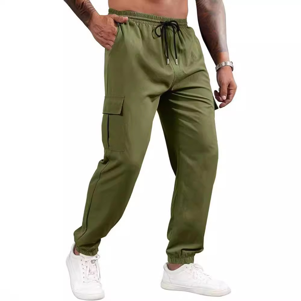 2024 trendy men's sports men's casual multi-pocket loose straight work trousers outdoor trousers fitness trousers