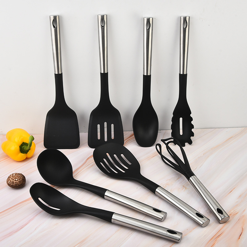 Stainless steel nylon kitchen utensils set for 8 pieces of household kitchen cooking shovels, soup spoons, dense spoons, cooking shovels and spoons set