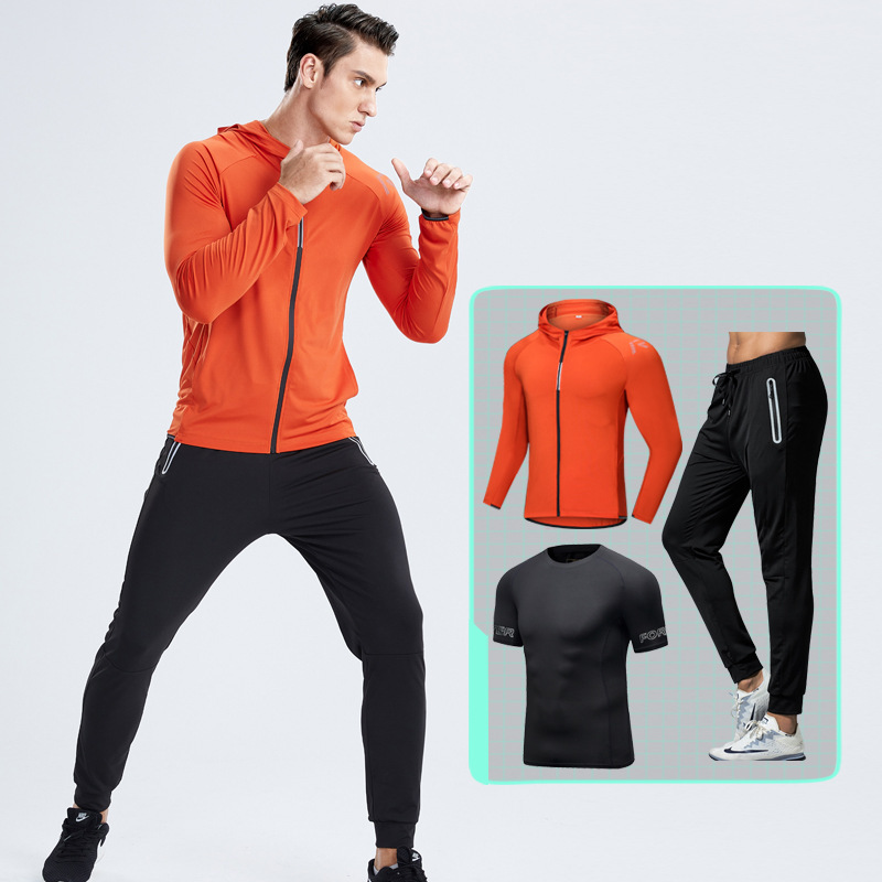 Spring and Autumn Men's Tights Three-Piece Set Fashion Outdoor Running Sports Set Basketball Jacket Gym Fitness Clothes