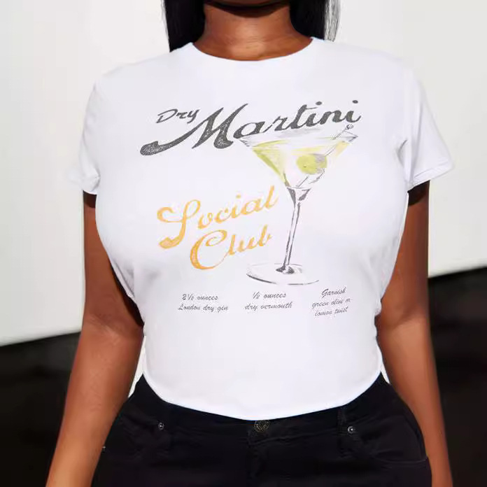 European and American style cross-border spring and summer new style women's decoration, navel-exposed fashion letter short-sleeved T-shirt top