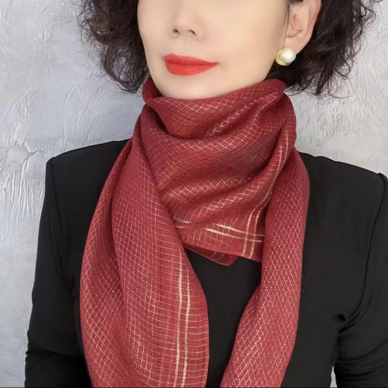 Korean style new style stylish gold wire magnetic button square scarf silk scarf lazy scarf
