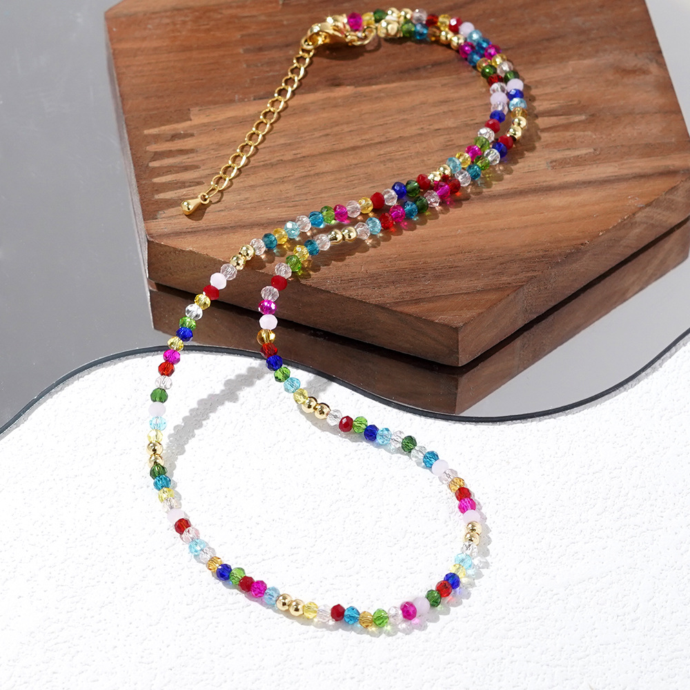New hot selling colored crystal bead necklace with sweet and cute girlish style, versatile collarbone chain accessories, wholesale in stock