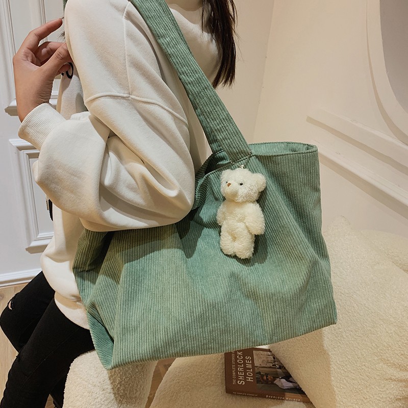 Wholesale Korean version of large-capacity shopping bag casual literary canvas handbag simple retro corduroy shoulder women's bag