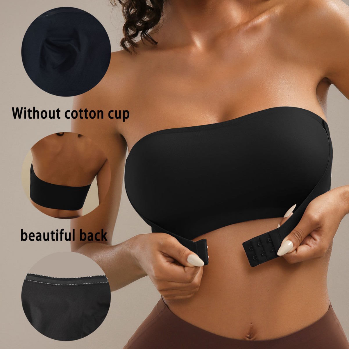 Cross-border European and American TEMU strapless front buckle underwear gathered and top bra wraps breasts for women without marks and rings