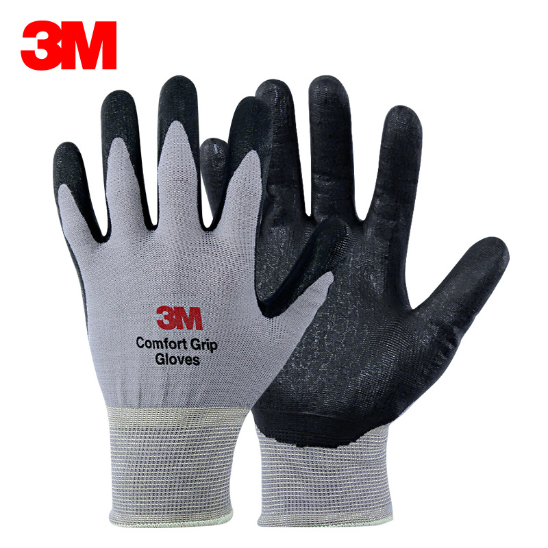 3M 手套舒适劳保防滑耐磨手套防护手套工业车间加厚浸胶透气手套