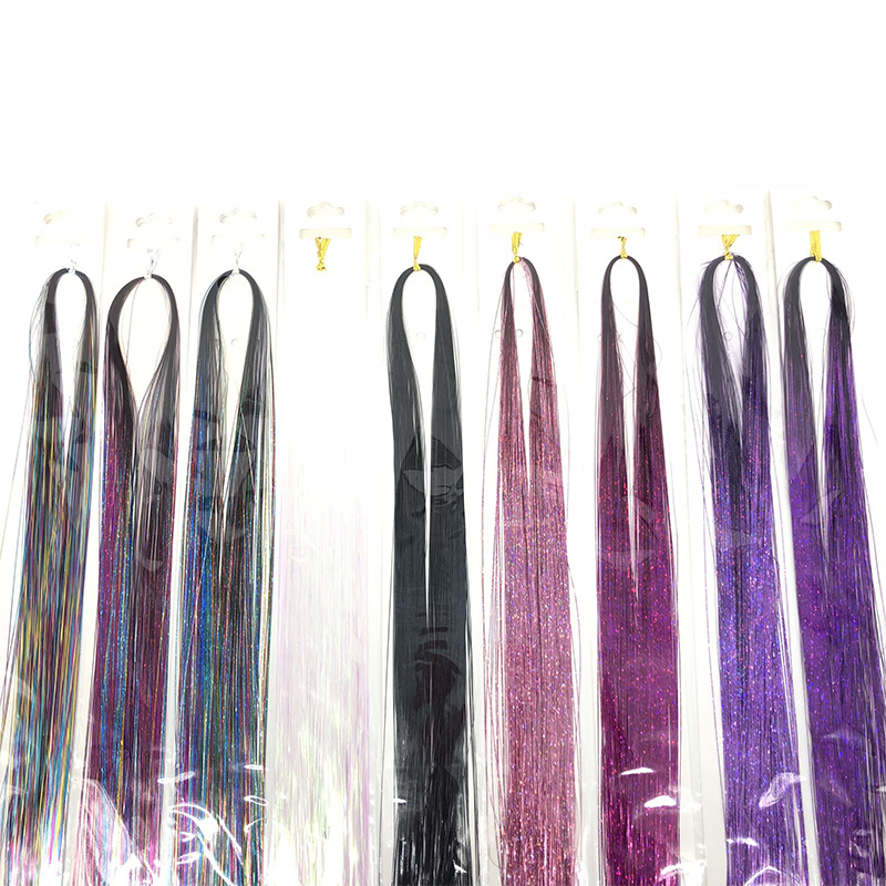 欧美批发镭射丝假发七彩接发金丝条120cm18色闪亮编发彩丝七彩混