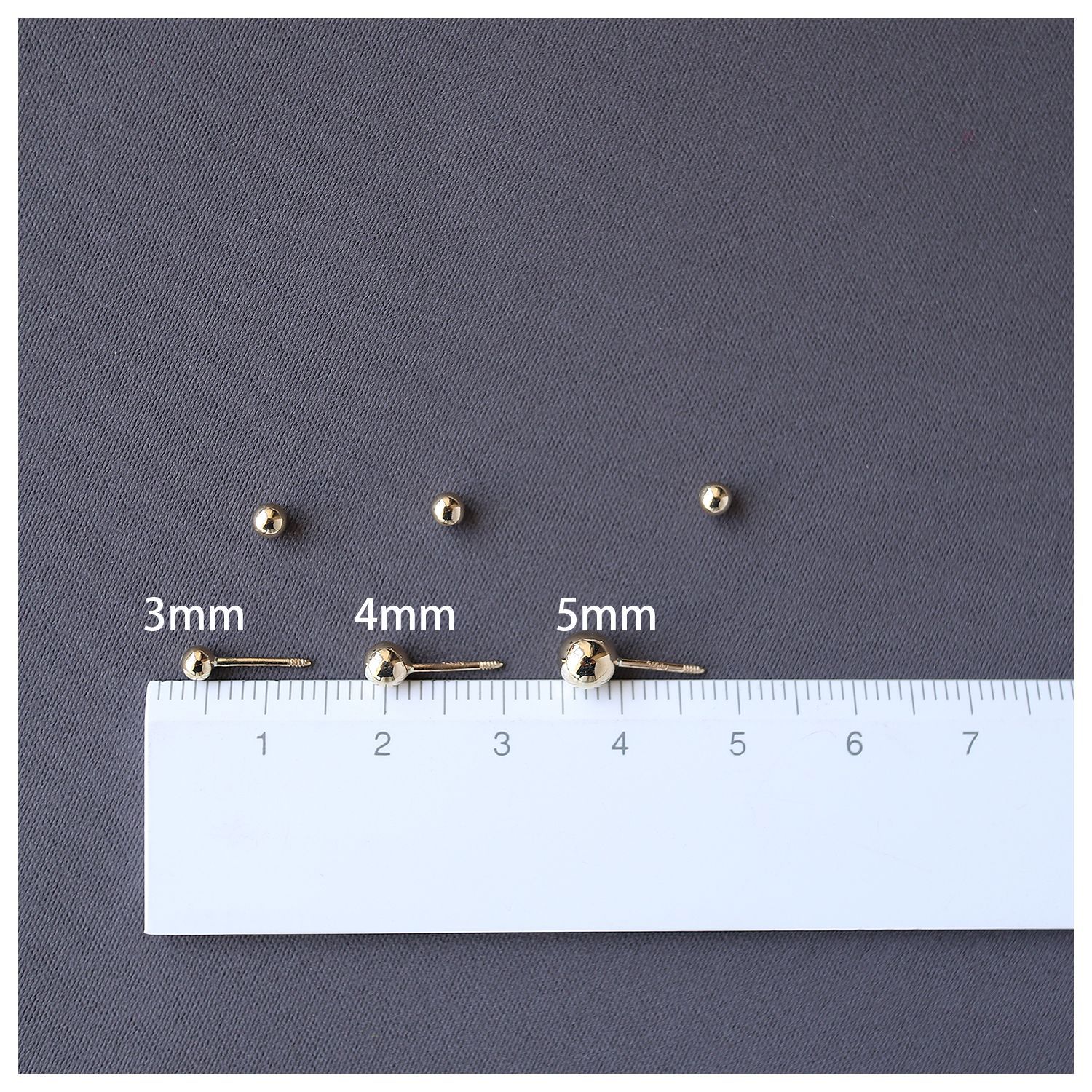 9K gold 2/3/4/5mm round gold bead screw earrings