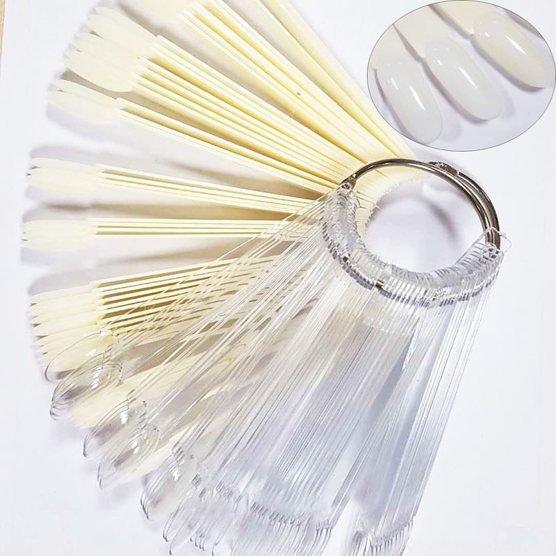 新款椭圆50片扇形色板 美甲甲模 圆头扇形色卡 指甲展示练习色卡