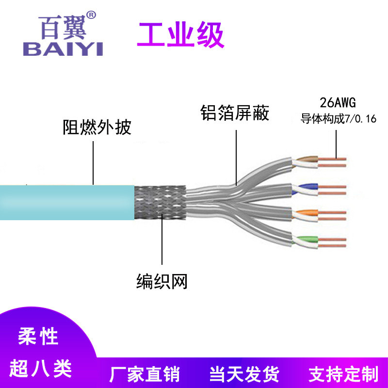 CAT5E/ CAT6A工业柔性拖链网线千兆网线万兆网线 双屏蔽S/FTP