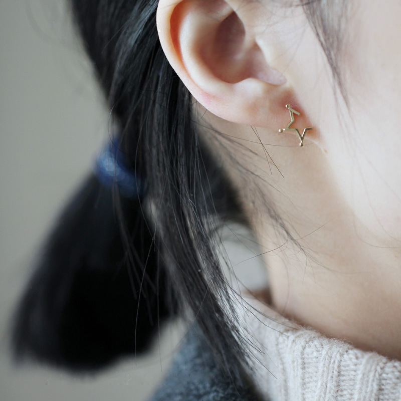 9K real gold half-pointed five-pointed star stud earrings