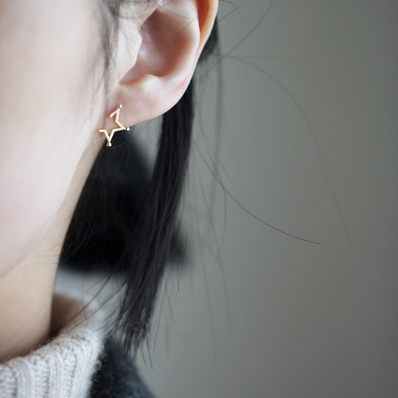 9K real gold half-pointed five-pointed star stud earrings