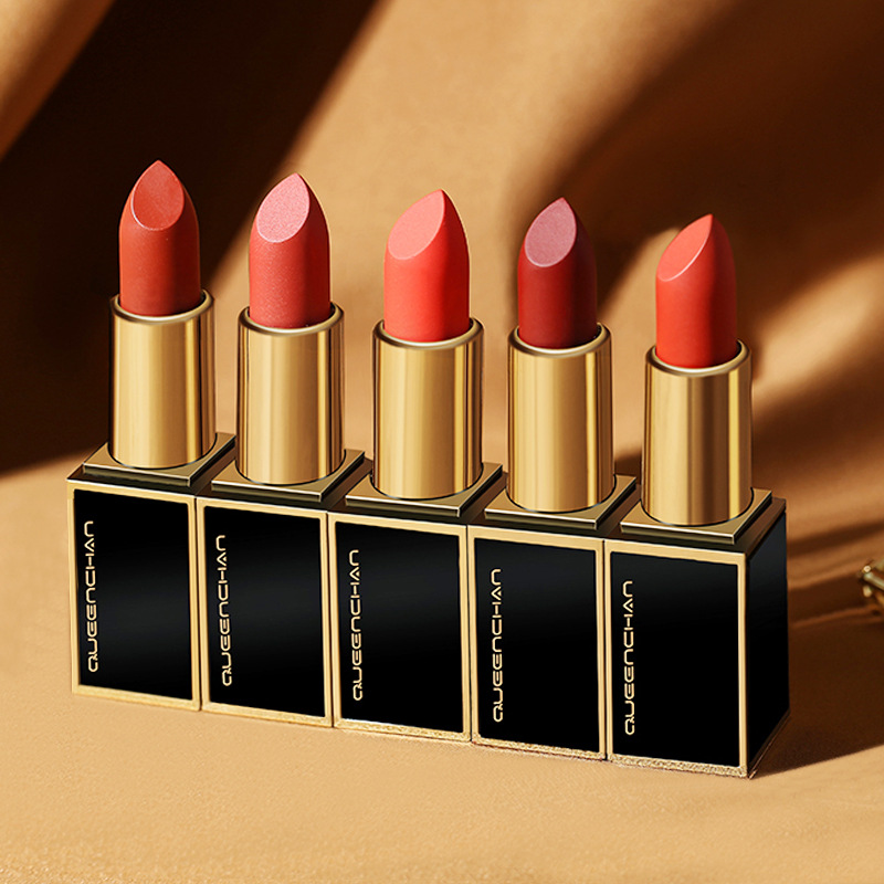 玫瑰色黑金管口红显色持久滋润保湿不掉色唇膏西柚色番茄色口红批
