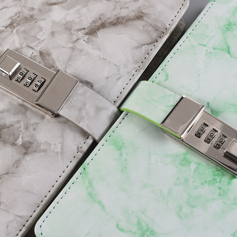 大理石纹复古密码本带锁笔记本创意简约学生日记本软抄记事本批发