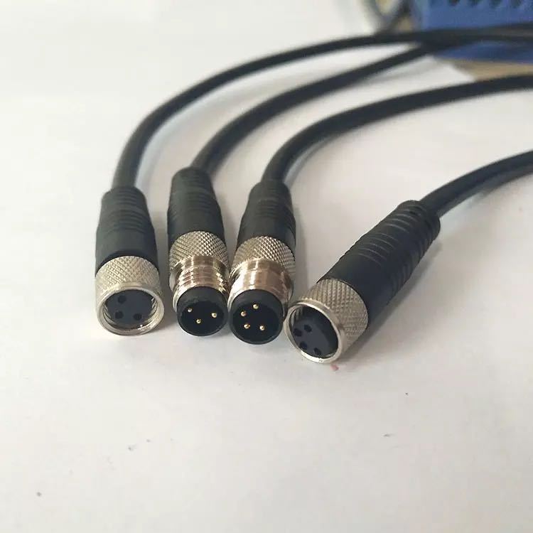 M8航空插头带PVC屏蔽线 传感器3针4芯5孔6P防水连接器 弯直头L型