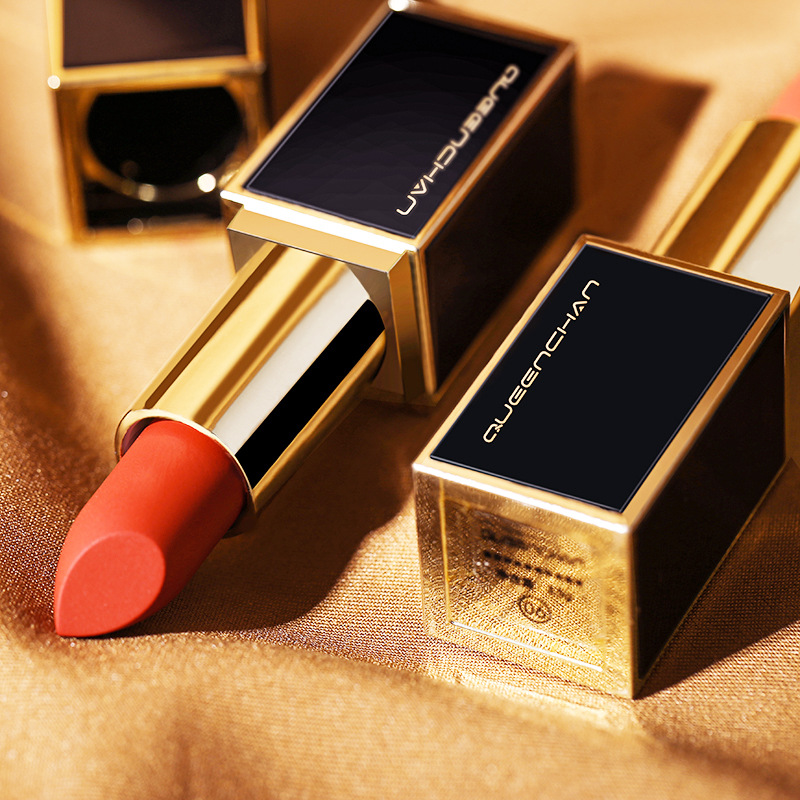 玫瑰色黑金管口红显色持久滋润保湿不掉色唇膏西柚色番茄色口红批