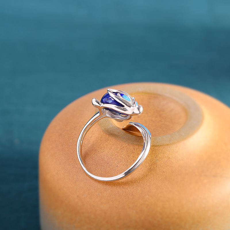 Lapis Lazuli Fox Ring - 925 Sterling Silver Enamel Open Ring