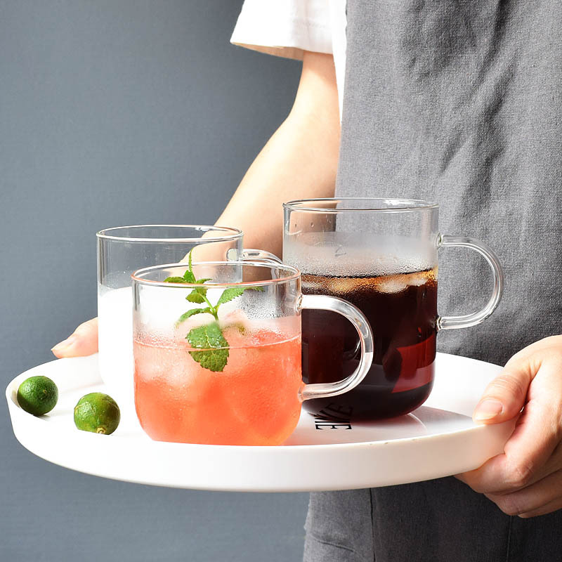 大中小容量带把玻璃水杯花茶杯咖啡杯办公室家用饮水杯套组杯