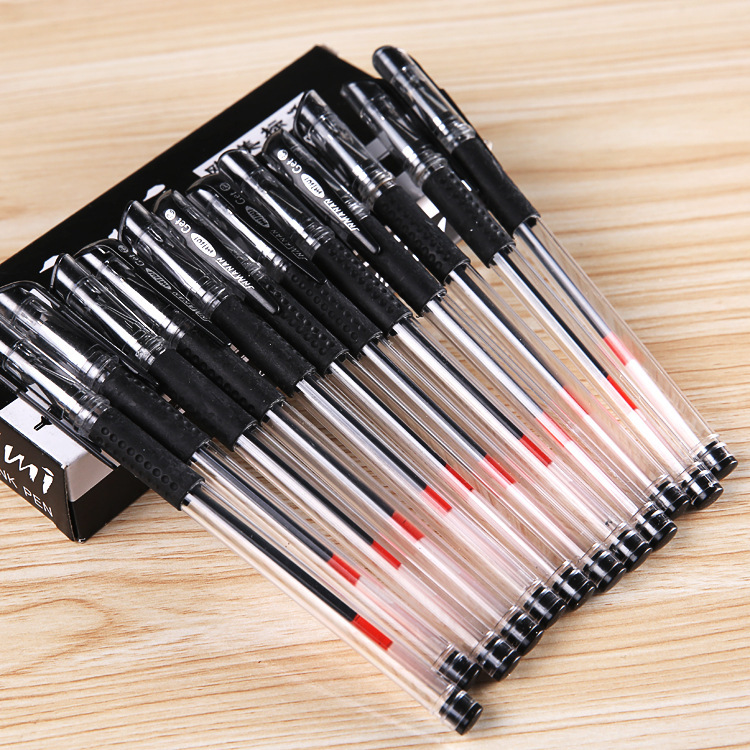 盒装欧标办公用品学生签字笔子弹头水性笔黑红蓝0.5mm便携书写