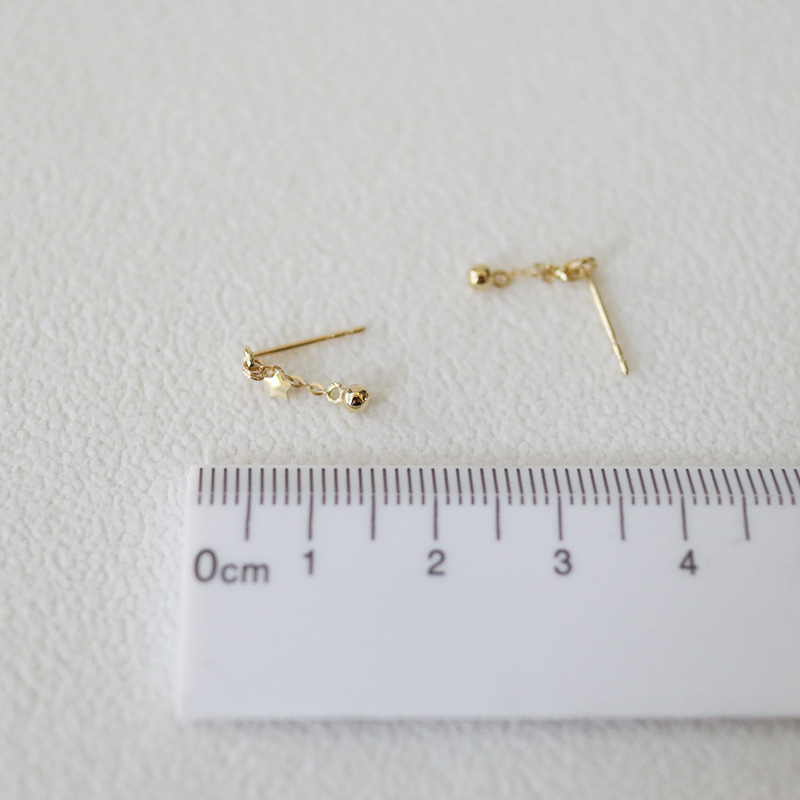 9K gold bead chain small star stud earrings