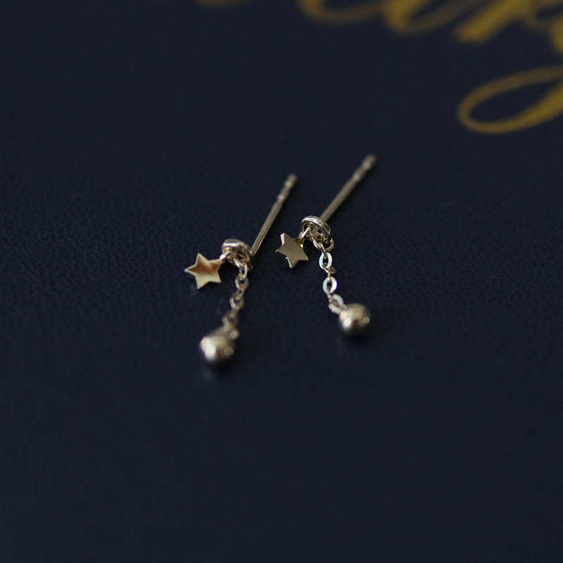 9K gold bead chain small star stud earrings
