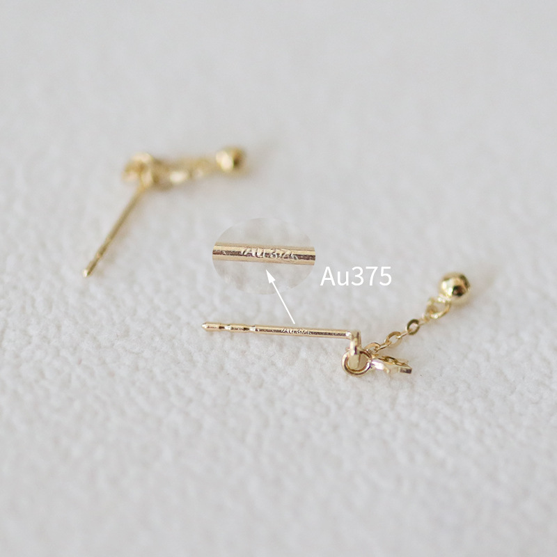 9K gold bead chain small star stud earrings