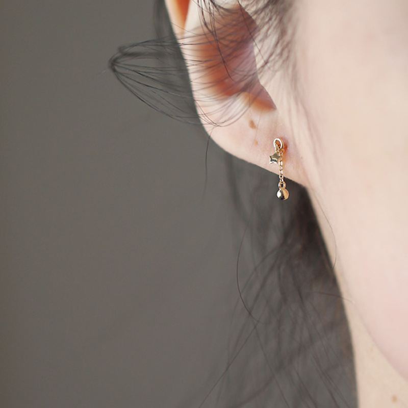 9K gold bead chain small star stud earrings