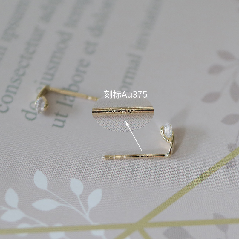 9K gold leaf teardrop ear studs