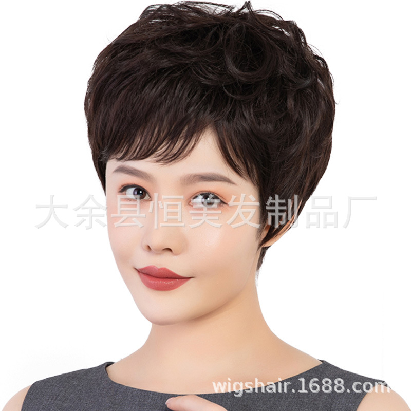 微卷假发女短发全头套短卷发造型中老年妈妈整顶头套自然蓬松发型