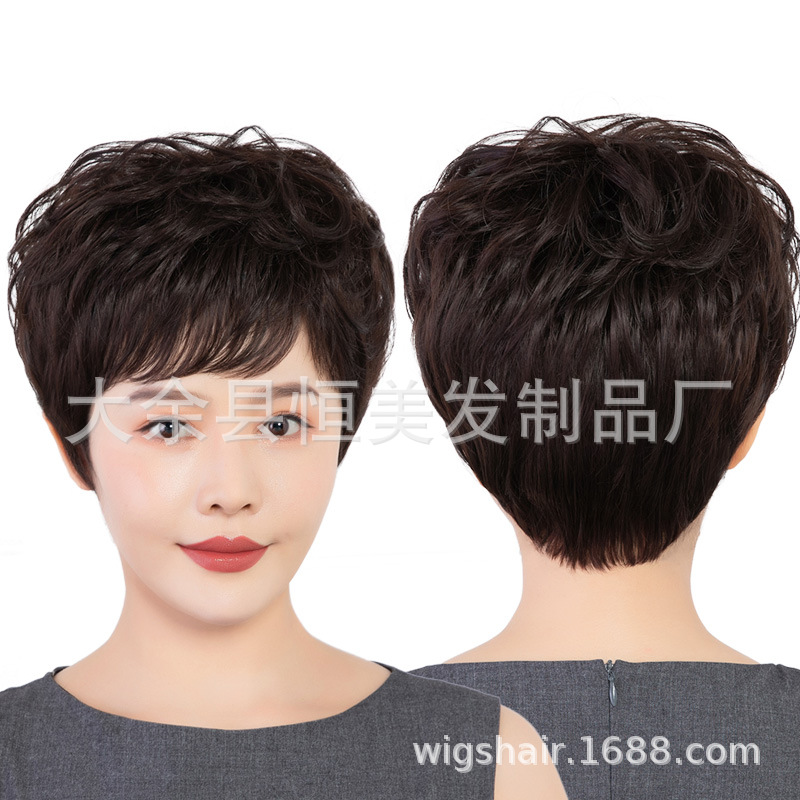 微卷假发女短发全头套短卷发造型中老年妈妈整顶头套自然蓬松发型
