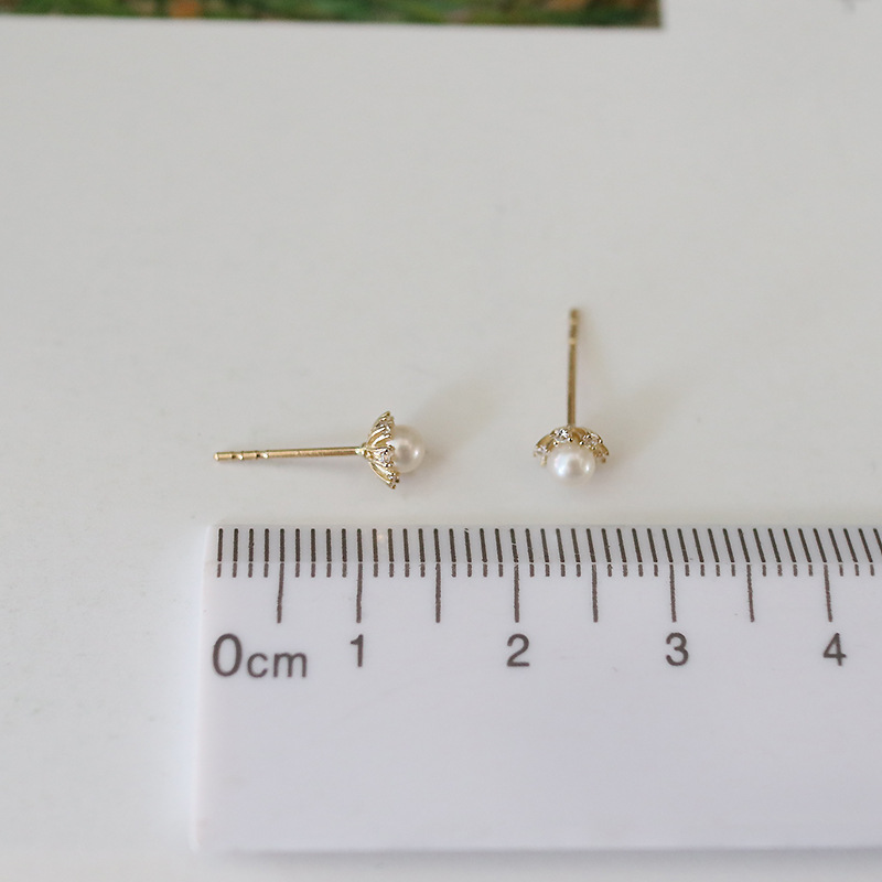 9K gold sunflower pearl stud earrings