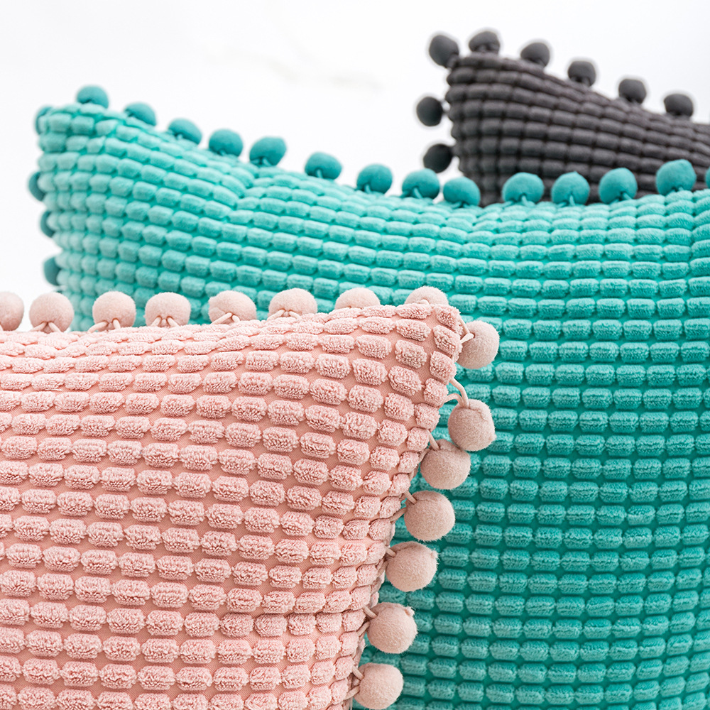 ins玉米粒毛球抱枕客厅沙发抱枕套 现代家居纯色灯芯绒靠垫靠枕套