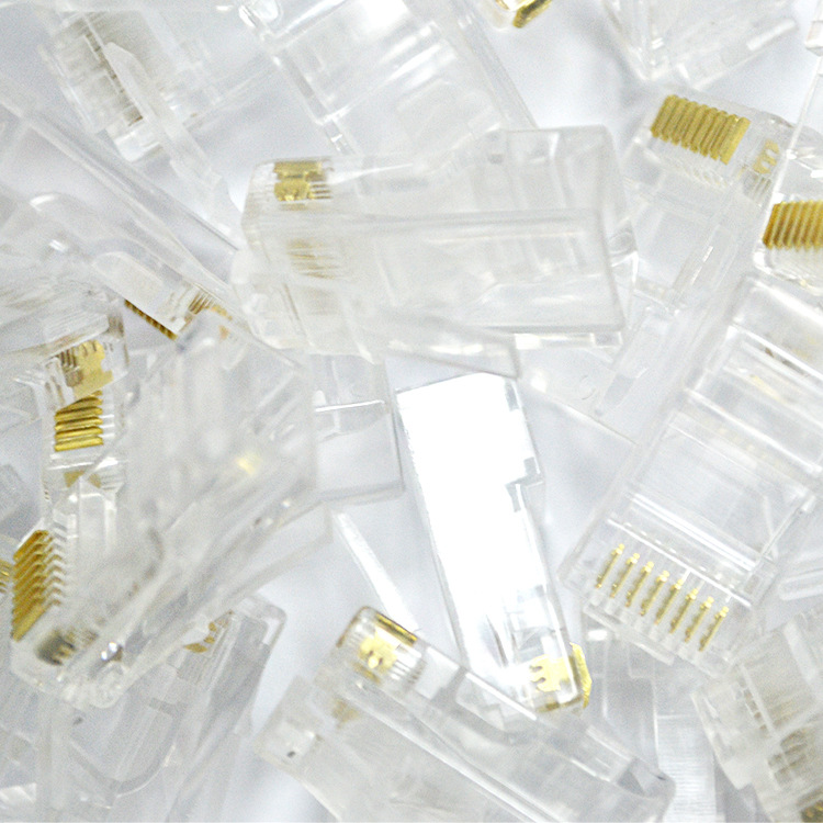 五类水晶头8P8C三叉镀金RJ45网络六类水晶头足1000个1包CAT5 COB