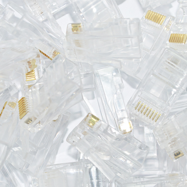 五类水晶头8P8C三叉镀金RJ45网络六类水晶头足1000个1包CAT5 COB