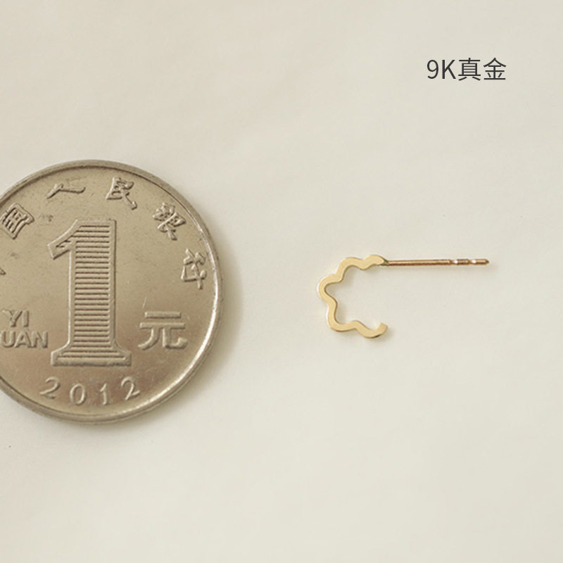 9K金 波浪花边耳钉