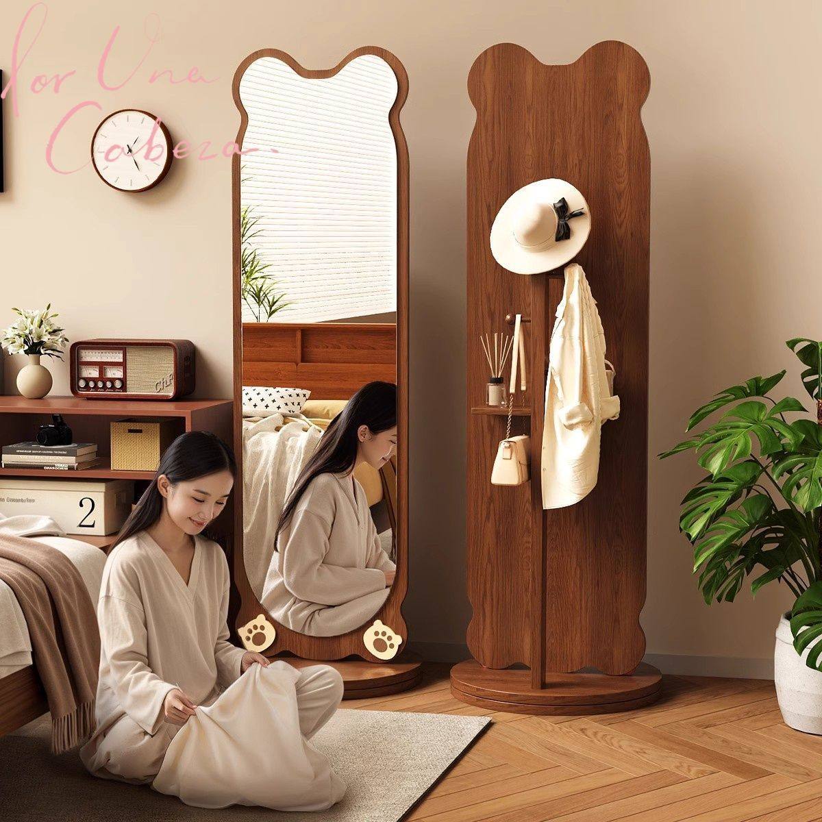 小熊全身镜可旋转女生卧室穿衣镜服装店试衣镜落地式镜子旋转落地