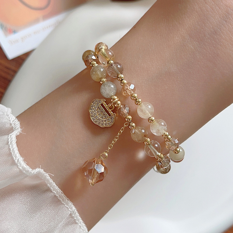 Double Layer Natural Stone Rutilated Quartz Beaded Bracelet | Wealth Attracting and Luck Changing Crystal Bracelet | Natural Energy Stone Jewelry