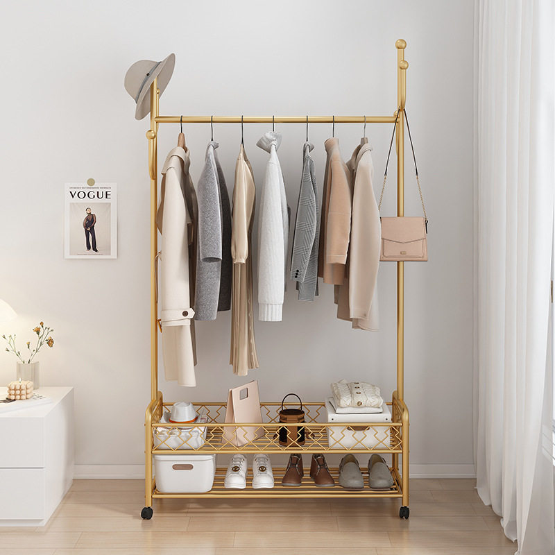卧室挂衣架衣帽架轻奢床边可移动轻奢衣帽架床头置物架移动挂衣架