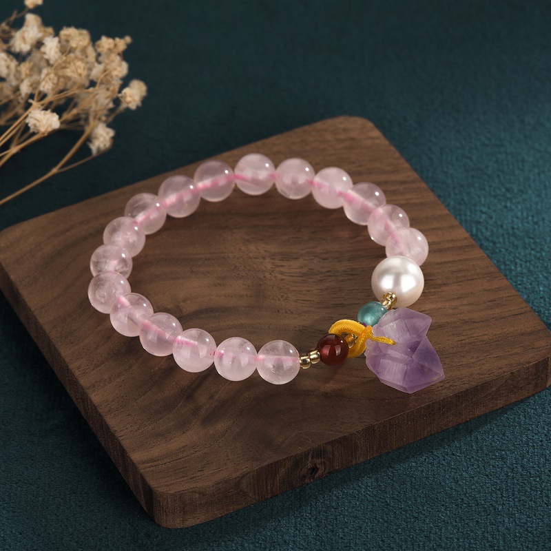 Pink Crystal Chinese Style Bracelet Energy | Natural Rose Quartz Beads Attract Love and Enhance Marriage Luck with Chinese Design