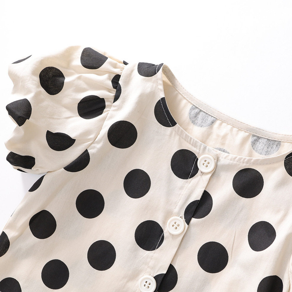 杰拉童装女童波点套装2025夏季新款儿童韩版短袖上衣阔腿裤两件套