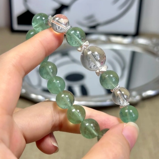 Natural Green Fluorite Mint Green Gemstone Bracelet | Wealth Attracting and Luck Changing Crystal Bracelet | Energy Healing Jewelry