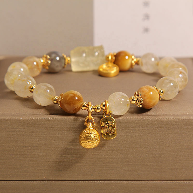 Natural Blonde Rutilated Moonstone Bracelet | Wealth Attraction and Luck Crystal Bracelet | Energy Healing Jewelry
