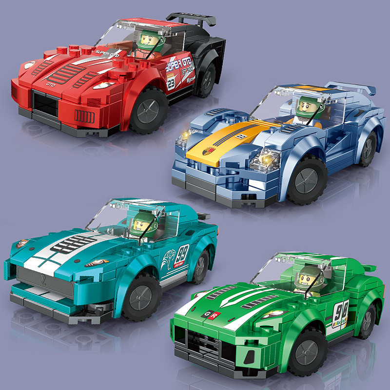 外贸热卖 儿童小颗粒拼装积木赛车汽车积木模型拼装礼品玩具