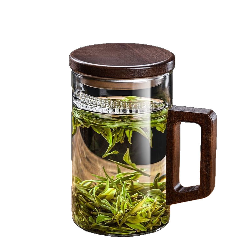 泡茶杯男士绿茶杯专用茶水分离过滤月牙杯玻璃喝水杯子办公室家用