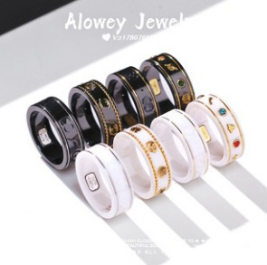 高版本古家双G黑白陶瓷复古戒指带芯片蜜蜂星球男女同款情侣戒指