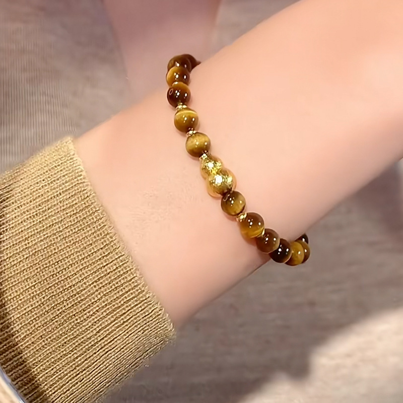 Tiger's Eye Stone Coin Gourd Bracelet, Wealth Attracting and Luck Changing Natural Crystal Bracelet, Unisex Feng Shui Accessory.