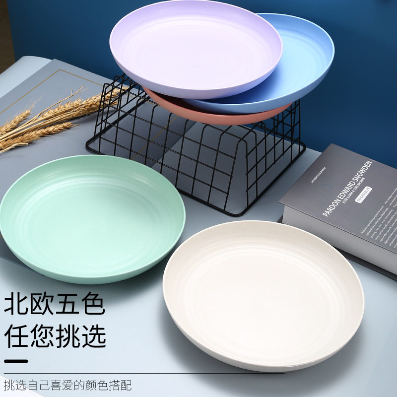 【厂家直销】小麦秸秆家用水果大盘子 防摔简约日式可微波圆菜盘