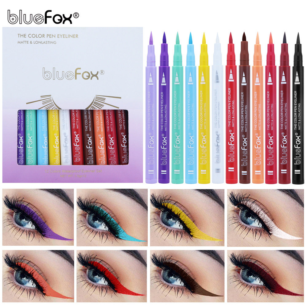 跨境爆款12色彩色眼线笔哑光防水防汗速干眼线液笔身体彩绘莫兰迪