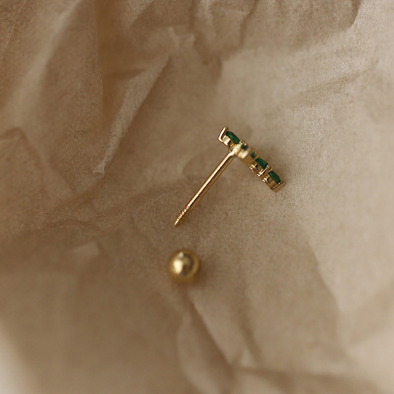 9K gold emerald zircon cross screw stud earrings