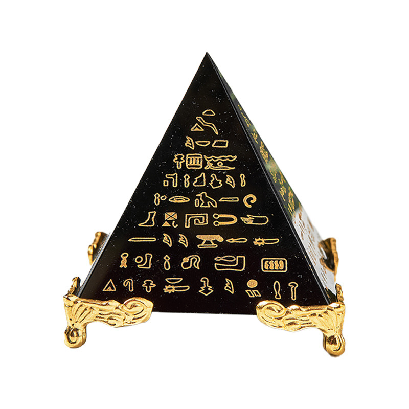 Obsidian Scripture Pyramid | Meditation Guardian Energy Crystal Ornament | Feng Shui Treasure for Warding Off Evil and Attracting Luck